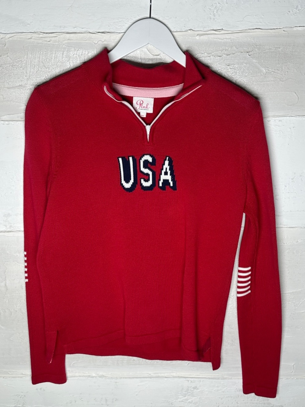 New w tags. Pink Pineapple red USA sweater w flags